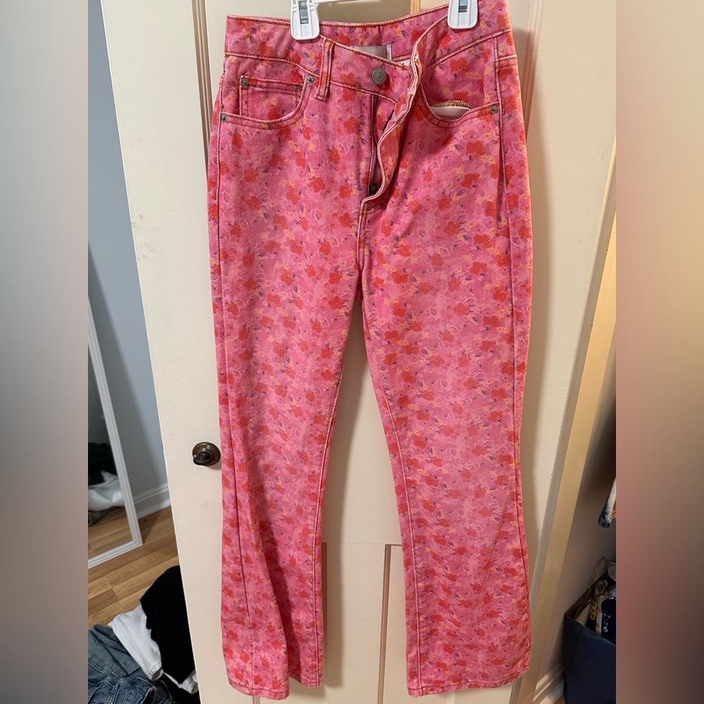 Urban Outfitters BDG Pink Floral Print Flare Jeans